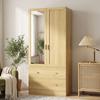 Bedroom Wardrobe with Mirror, 2 Doors, 2 Drawers, Hanging Rail, 80 x 50 x 180 cm, Oak