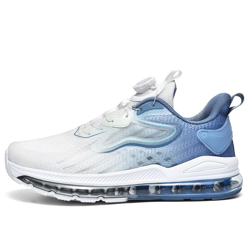 Air Cushion Sneakers Men's Rotating Buckle Full Palm Flying Weaving Four-season Running Shoes Large Size Men's Shoes