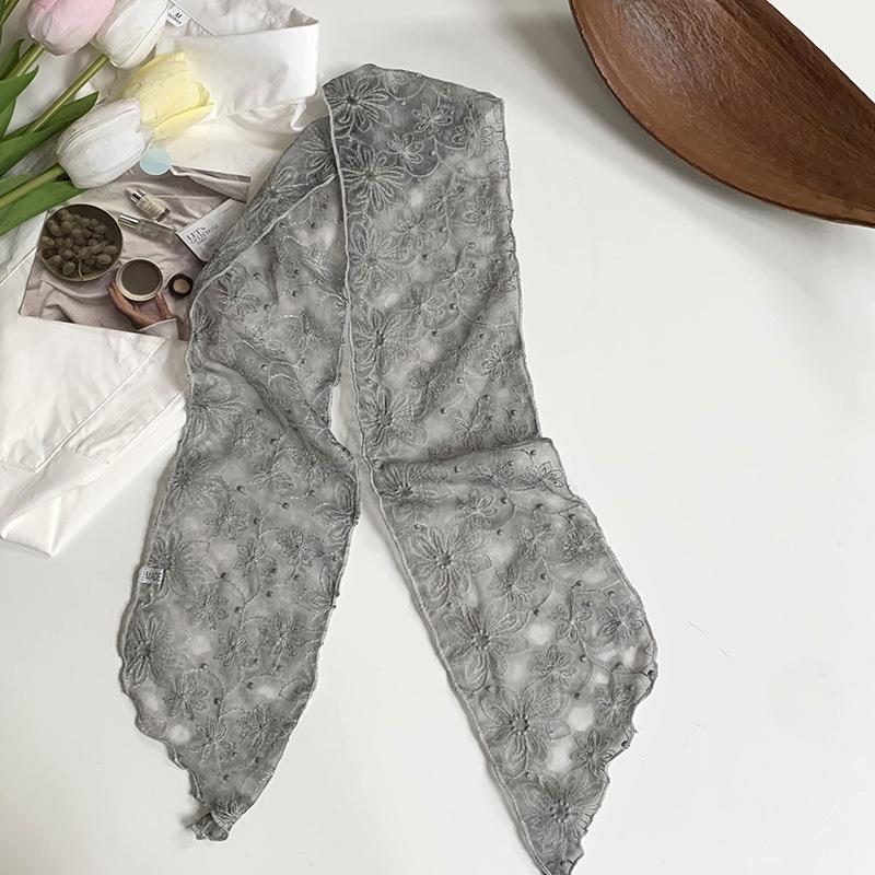Lace Silk Scarf New Literary Embroidery Silk Scarf High Sense Temperament Small Scarf Headscarf Summer Women Pastoral Headband Hair Accessories