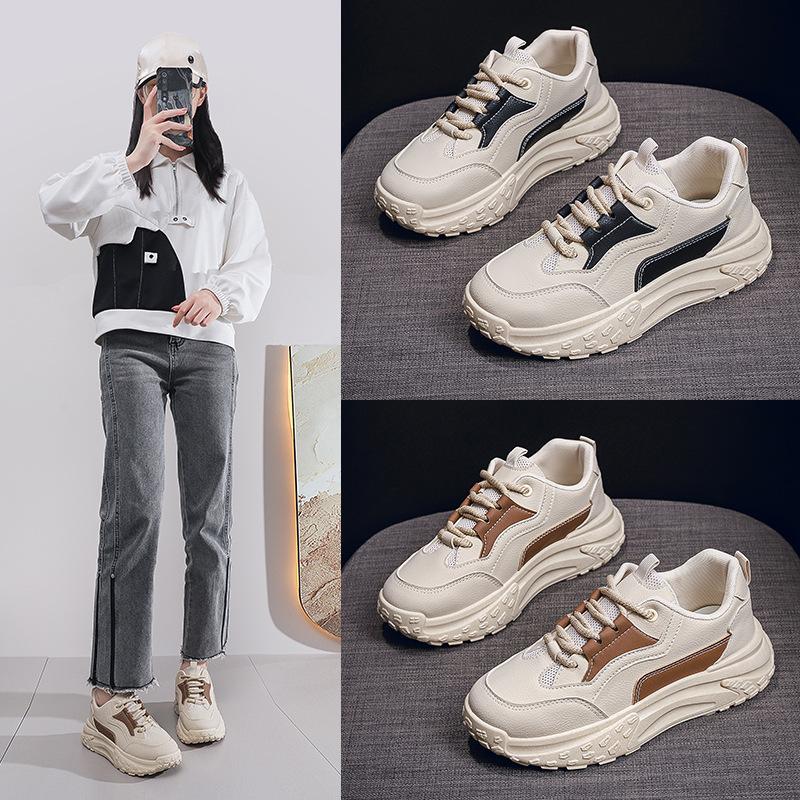 Fashion 2024 new spring and autumn leather casual versatile sports shoes for women, soft soled work shoes