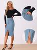 Allegra K Women's High-Waisted Split-Hem Pencil Jeans Skirt, Light Blue, Size M
