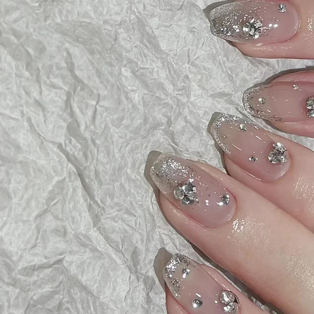 24Pcs Cute Short Square Press On Nails Cat Eye Glitter Diamond Full Cover Artificial Nail Tips For Girls