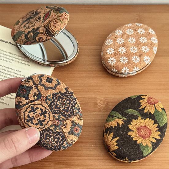 Vintage Floraler Kosmetikspiegel Tragbarer Reise-Doppelseitiger Schminkspiegel Für Damen Mädchen Hohe Klarheit Tasche Handheld Kosmetikspiegel
