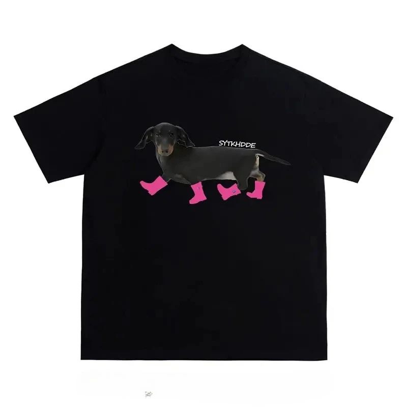 Dachshund Dog Printed Short Sleeve T-Shirt Hip Hop High Street Loose Couple Printed Short Sleeve Casual Fashion T-Shirt Unisex