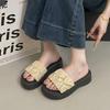 Thick-bottomed Muffin Sandals Internet Celebrity Beach Fashion 2025 One-word Drag Super Fire Pleated Slippers Women's Summer Wear New Models