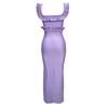 Women's Sleeveless Backless Spaghetti Strap Ruffle Trim Bodycon Bandage Party Dress