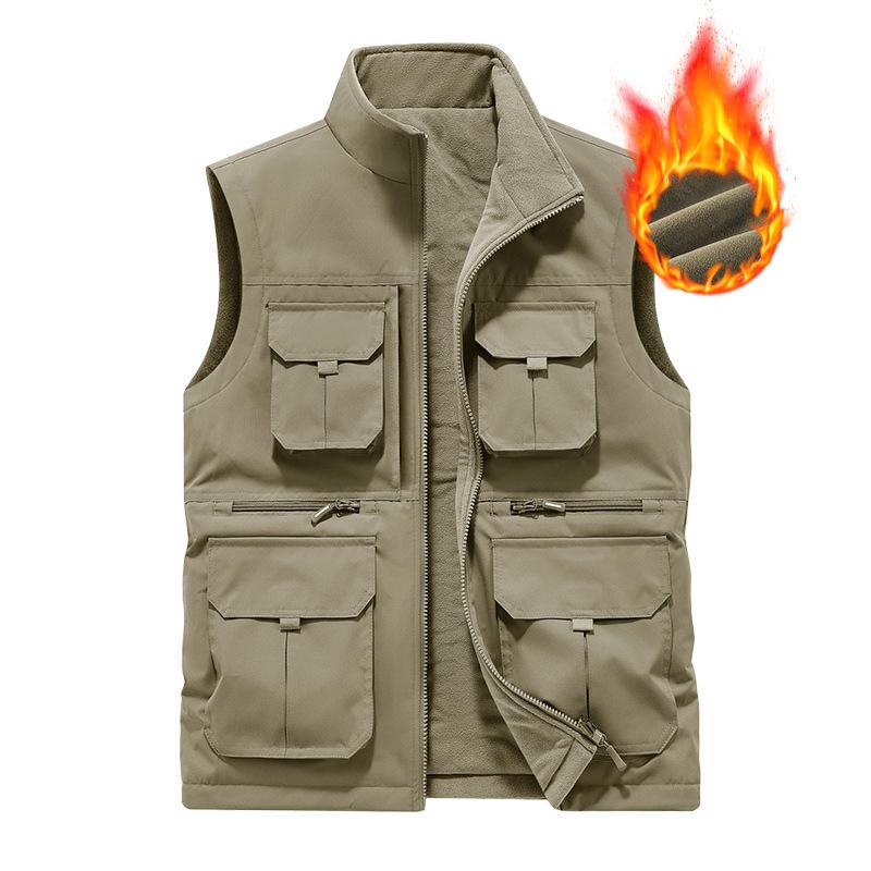 Vest Winter Warm Tooling Fleece Thickened MiddleAged MultiPocket Outdoor Vest DoubleSided Wear Men'S Vest