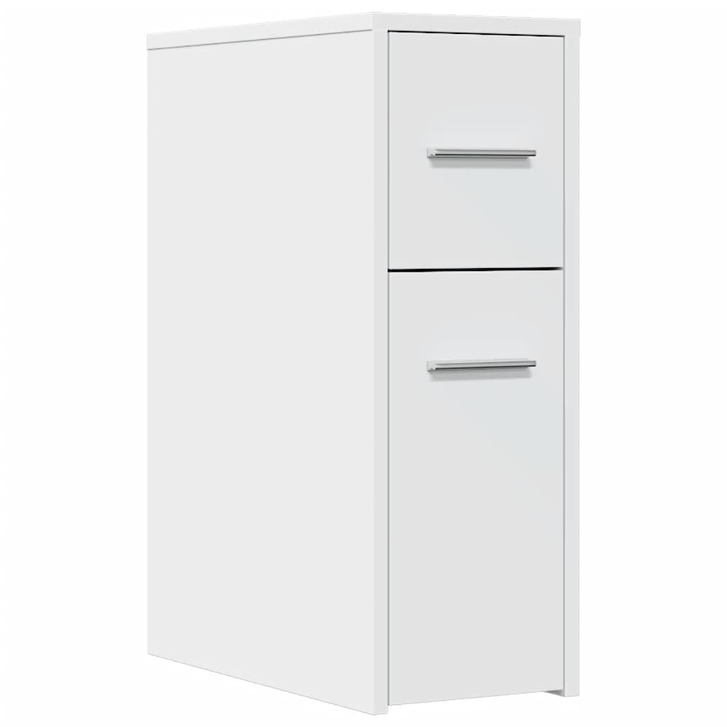 Narrow Bathroom Cabinet with Casters White Particleboard