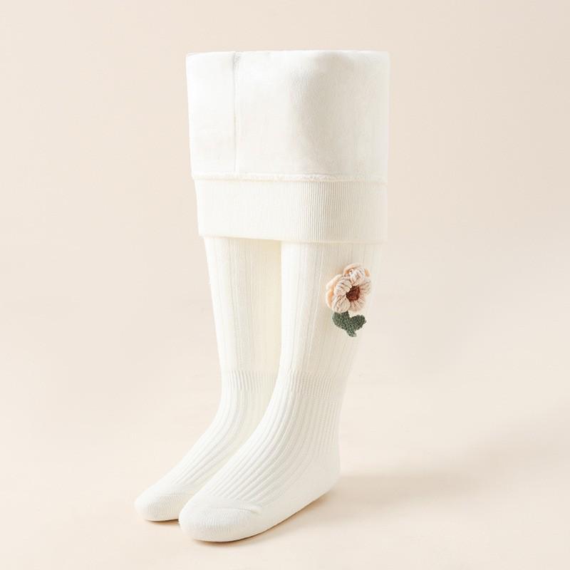 

Girls Floral Fleece-Lined Winter Leggings: Warm, Fashionable Princess Tights L белый