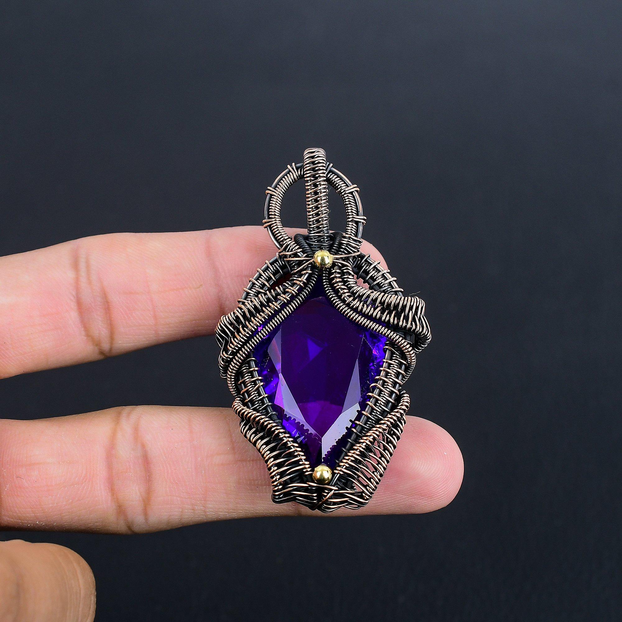 

Purple Amethyst Pendant, 999 Copper Wire Wrapped Gemstone Jewelry, Handmade Pendant, For Thanksgiving