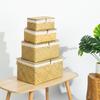 WCIC nuevo hogar Seagrass hecho a mano cesta de almacenamiento tejida de paja caja de almacenamiento de escritorio con tapa a cuadros