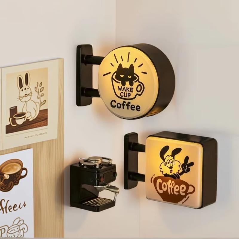 1 Stück Magnetisches Haus Miniatur-Lochblech Kaffeeecke Kreative Atmosphäre Lichtschild Kühlschrankmagnet Café Leuchtende Dekoration