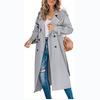 Women Vintage Long Trench Coat Classic Double-Breasted Lapel Long Sleeve Windproof Overcoat with Belt Elegant Jackets Streetwear