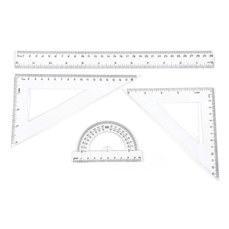 6Pcs Student Geometry Tool Multifunctional Geometry Math Set with Straight Ruler Protractor Set Square For School Office