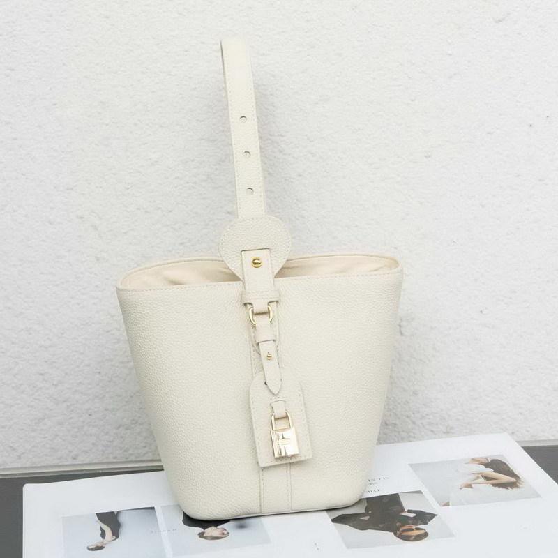 Spring and summer hot-selling first-layer cowhide leather bucket bag fashionable versatile women s handbag casual shoulder messenger women s bag 17*13*18cm белый