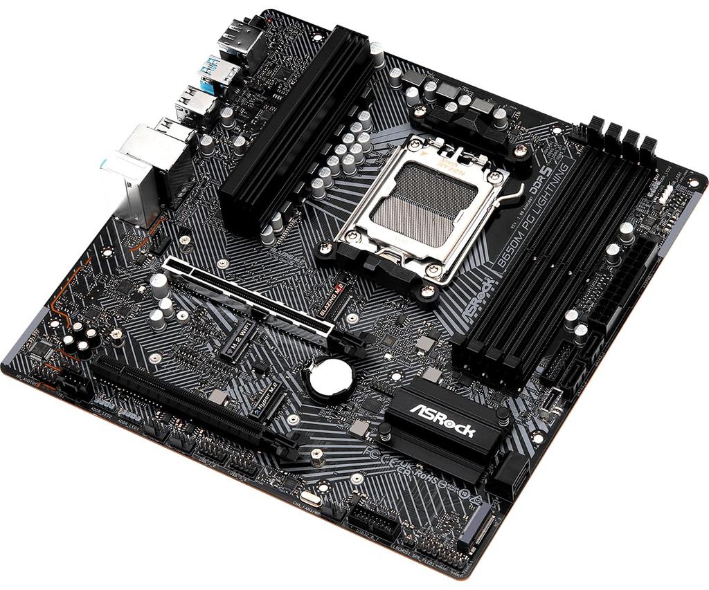 ASRock Motherboard B650M PG Lightning Compatible with AMD Ryzen 7000 Series CPU B650 Micro ATX Motherboard Authorized Distributor (Soket AM5)