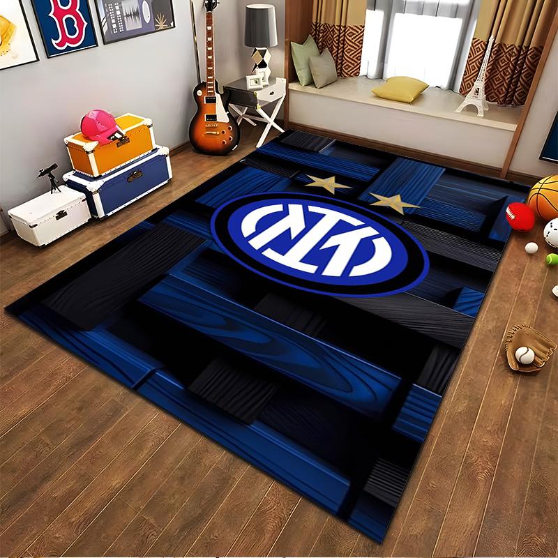 "Tappeto Logo Inter Milan con Motivo Legno Blu e Stelle Dorate" Adatto per l'uso come antiscivolo per soggiorni, camere da letto, divani