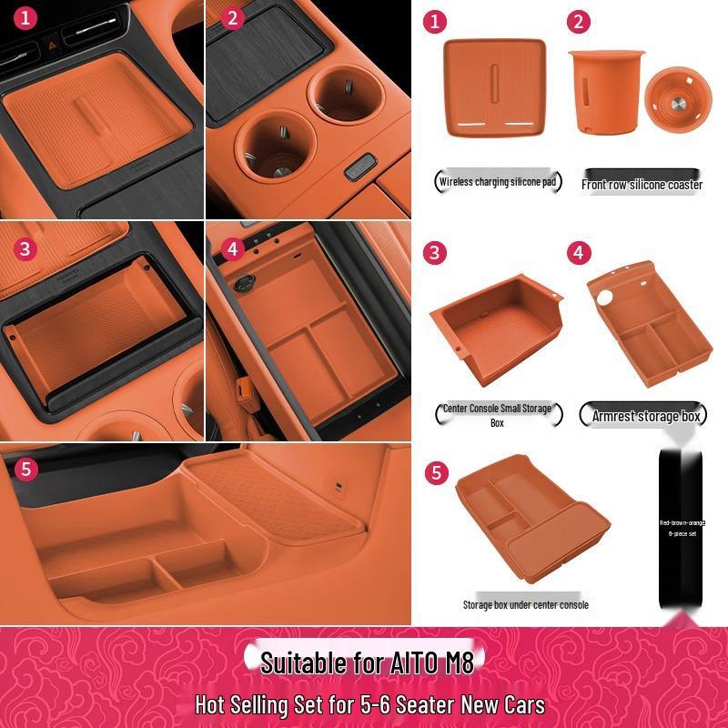 AITO M8 Center Console Cup Holder Wireless Charger & Armrest Storage Silicone Car Interior Decor.