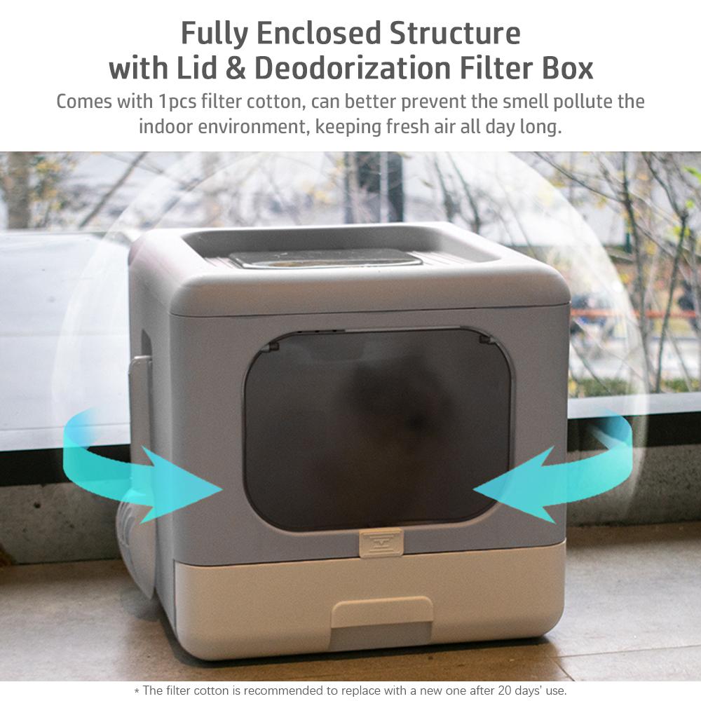 Portable Foldable Cat Litter Box Large   Enclosed Cat Potty Toilet Front Entry Top Exit with Lid Litter Scoop
