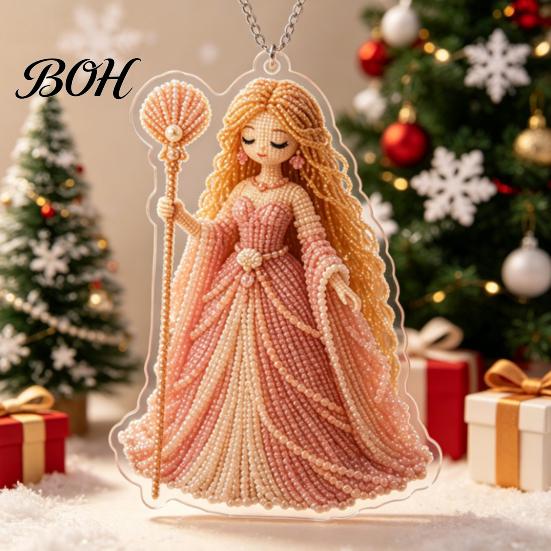 Christmas Ornaments 2D Flat Acrylic Ornaments, Bead Embroidered Art Goddess Exquisite Tree Charms Pattern Pendant, Double-Sided Hanging Charm for Home