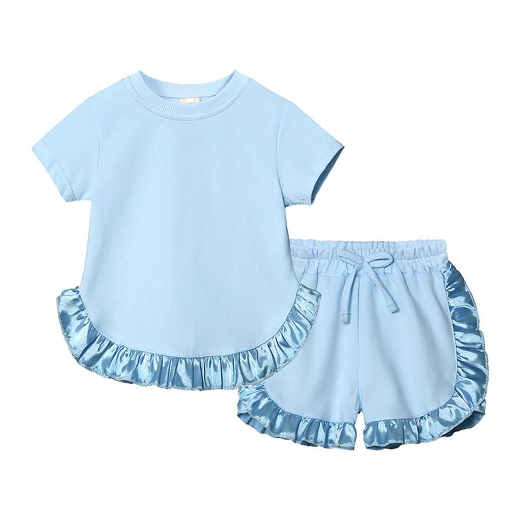 Summer Girls' Suit Children's Short-sleeved Lace Top Shorts Two-piece Set