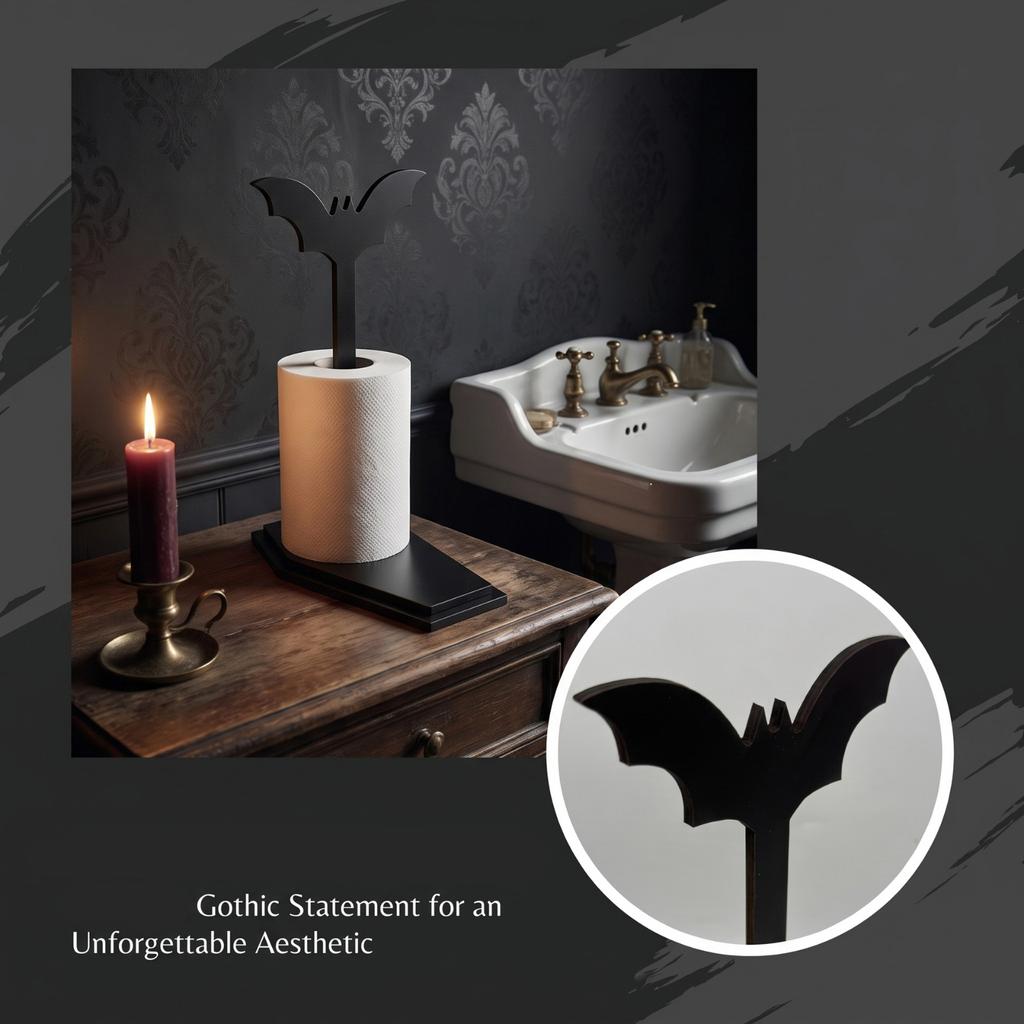 Black Wooden Gothic Toilet Holder with Coffin Base for Bathroom