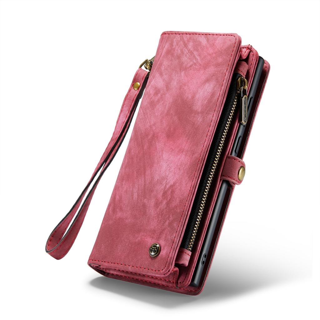 For Samsung Galaxy Case Leather Material with Large Hidden Card Slots and Shockproof Protection, 2-in-1 Design, Zipper Closure