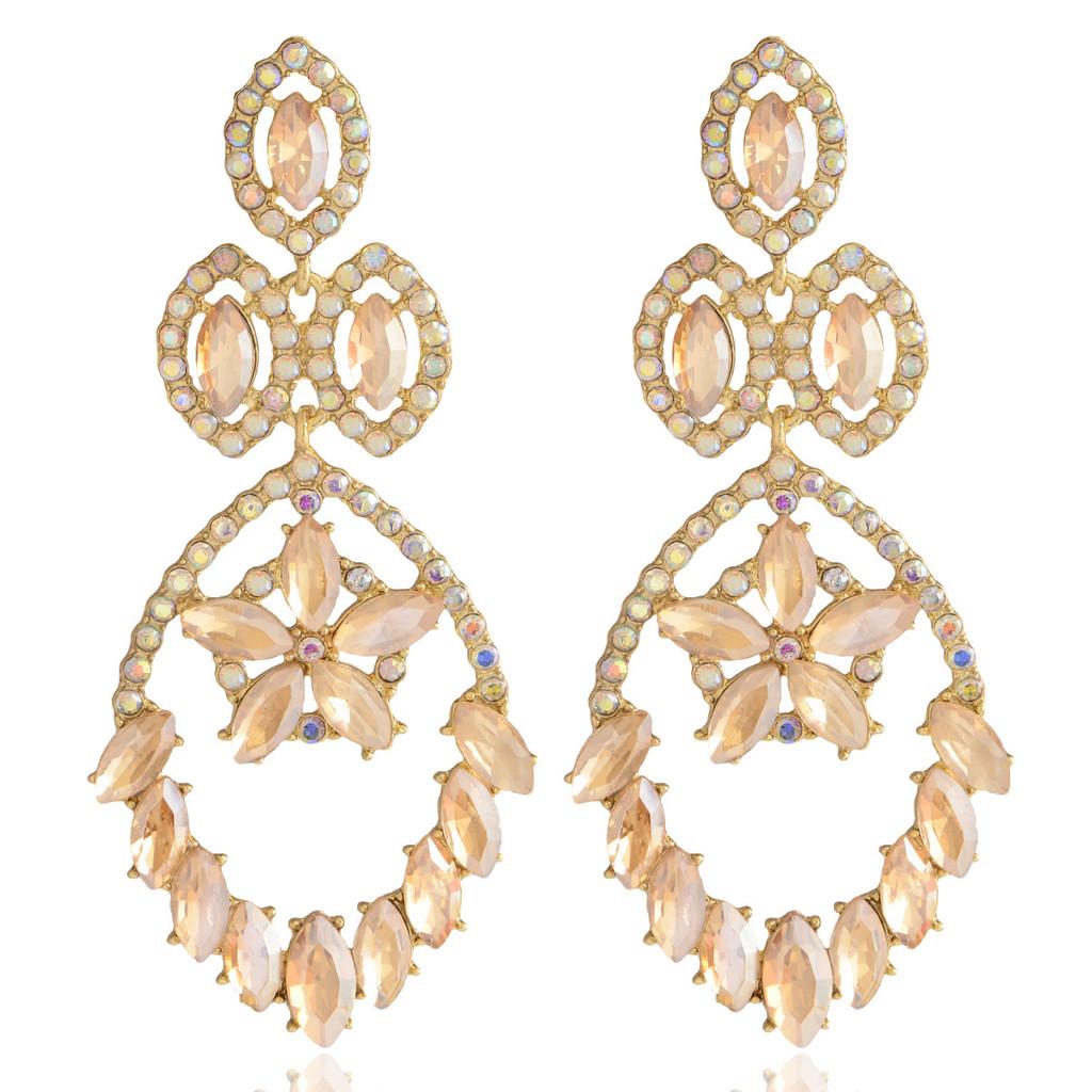 Fashion Drop Shape Alloy Dangle Earring For Women With Sparkling Ab Crystals