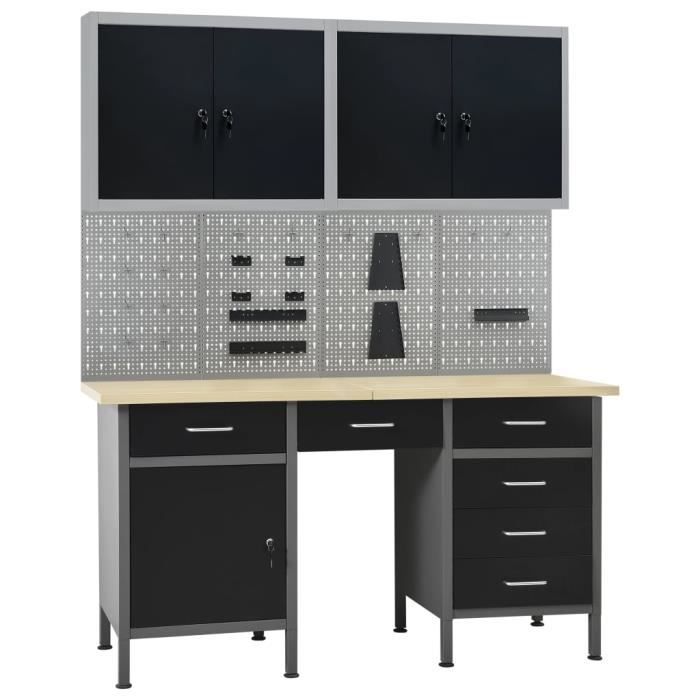 VidaXL Workbench with 4 Wall Panels and 2 Cabinets