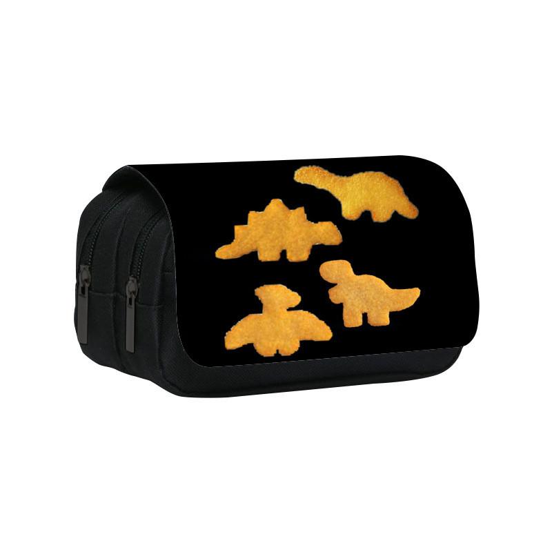 Dinosaur Chicken Nugget Double Layer Pencil Case With Nylon Material For Students And School Supplies