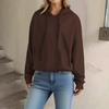 Women's Loose Long Sleeved Pullover With Drawstring And Pocket Hooded Solid Color Hoodie