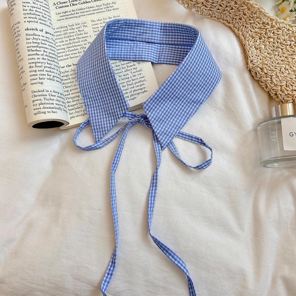 Plaid Fake Collar Women Detachable Collars For Women False Collar Lolita Lapel Tie Shawl Wrap Decoration