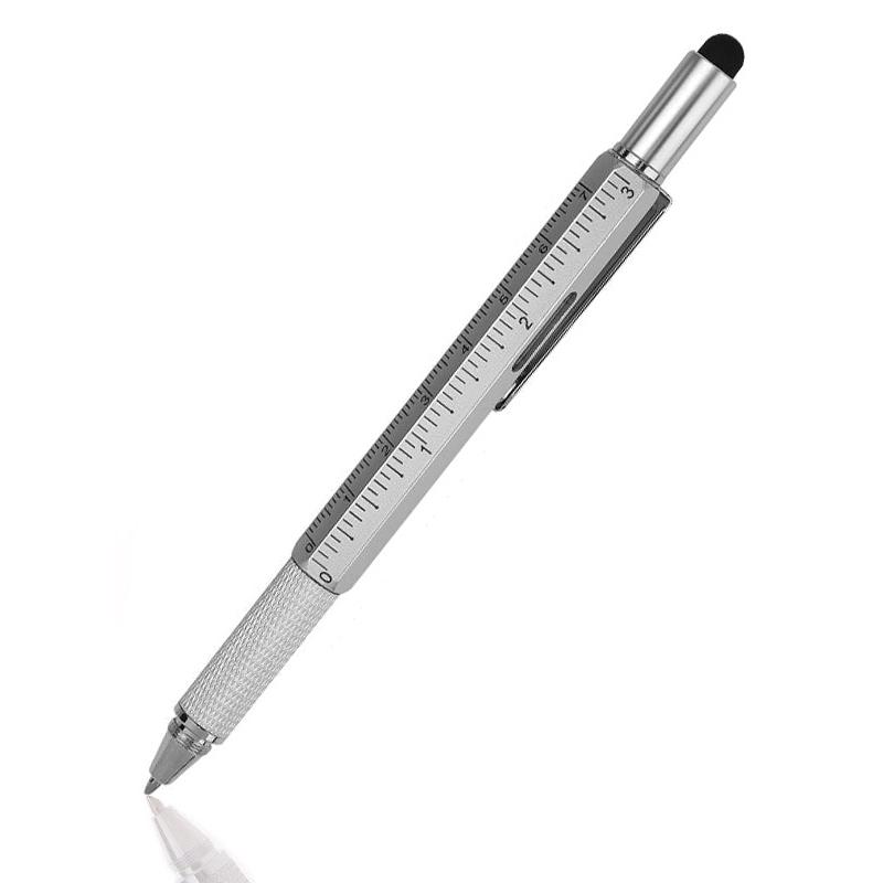 7 In 1 Multifunctional Pen Touch Screen Stylus Capacitive Pen With Screwdriver Ruler Levelgauge Refillable Ballpoint Pencil Tool