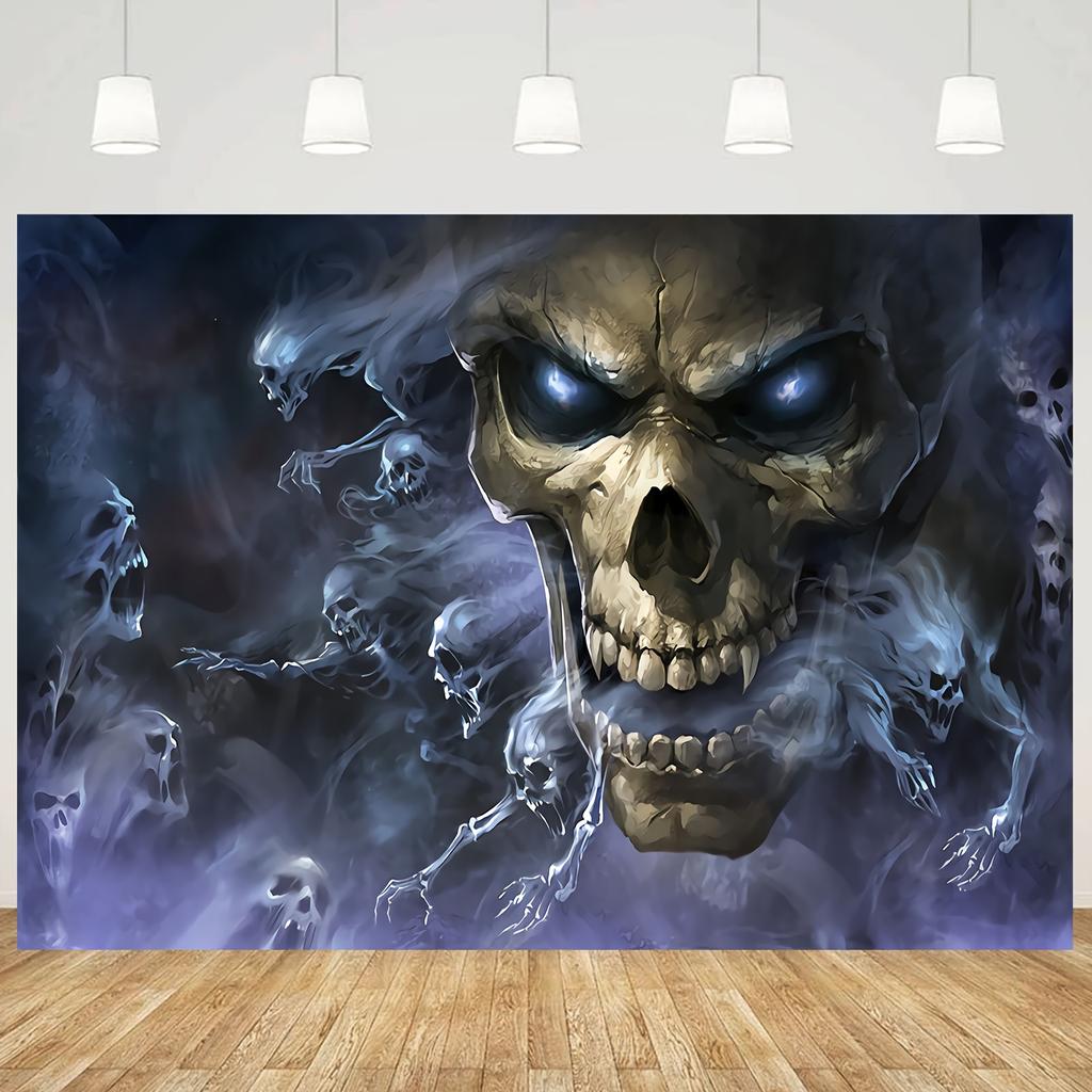 Halloween-themed background banner Halloween party decorations terrifying skull ghostly procession.PMJ