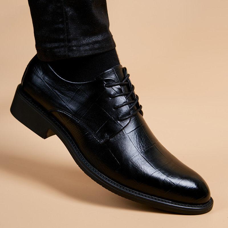 Summer Business Men'S Leather Shoes Men'S Pointed Wedding Shoes Leisure Inside High Lace Up Fashion Men'S Shoes