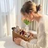 Multi-porpose Compartmentalized Storage Box Brown Plastic Sundries Organization Box Divided Grids Bevel Step Weaving Basket