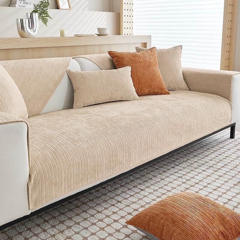 1Pc Striped Chenille Sofa Cover For Living Room Pets Kids Anti-Dirty Sofa Towel Mat Solid Color Non-Slip Couch Cushion Slipcover