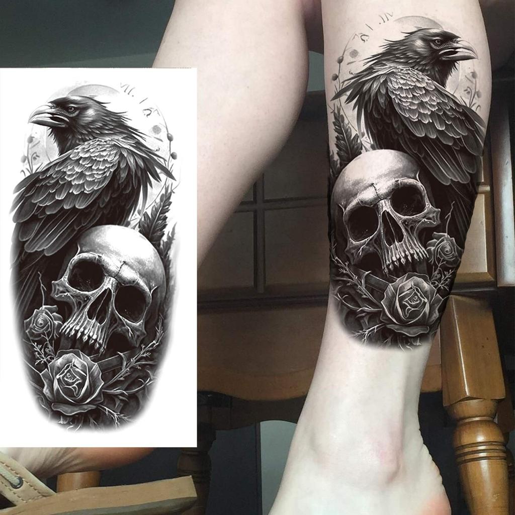 1 Sheet Death Skull Lion Temporary Tattoos For Men Women Adults Fake Wolf Skeleton Tattoo Sticker Sleeve Black Zeus