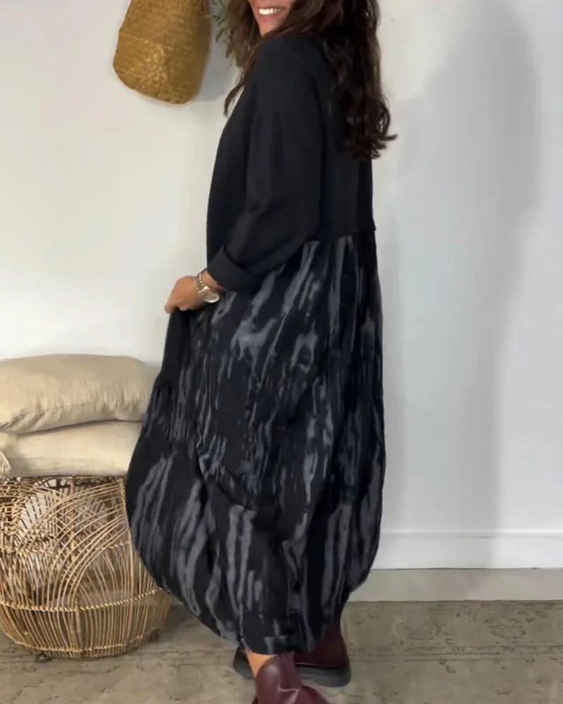 2026 Spring Tie-Dye Patchwork Loose Pleated Long Dress