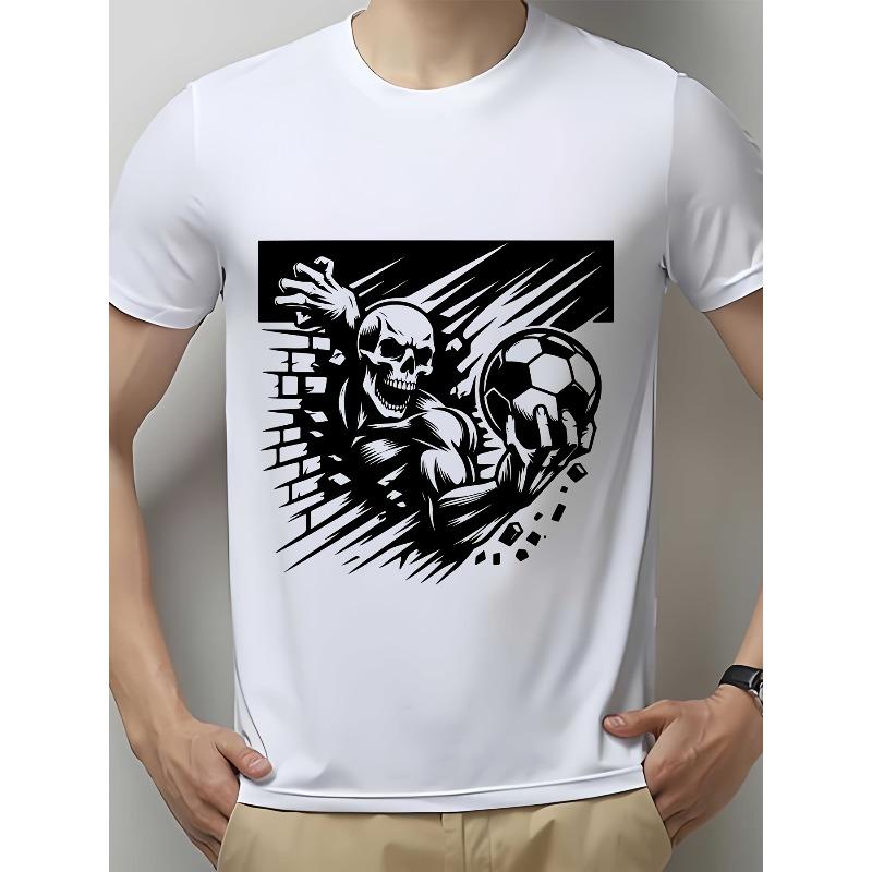

European sizes Skull Soccer - Themed T - Shirt | Cool Graphic Tee for Summer Festivals | Perfect Gift for Family And Team Building S белый
