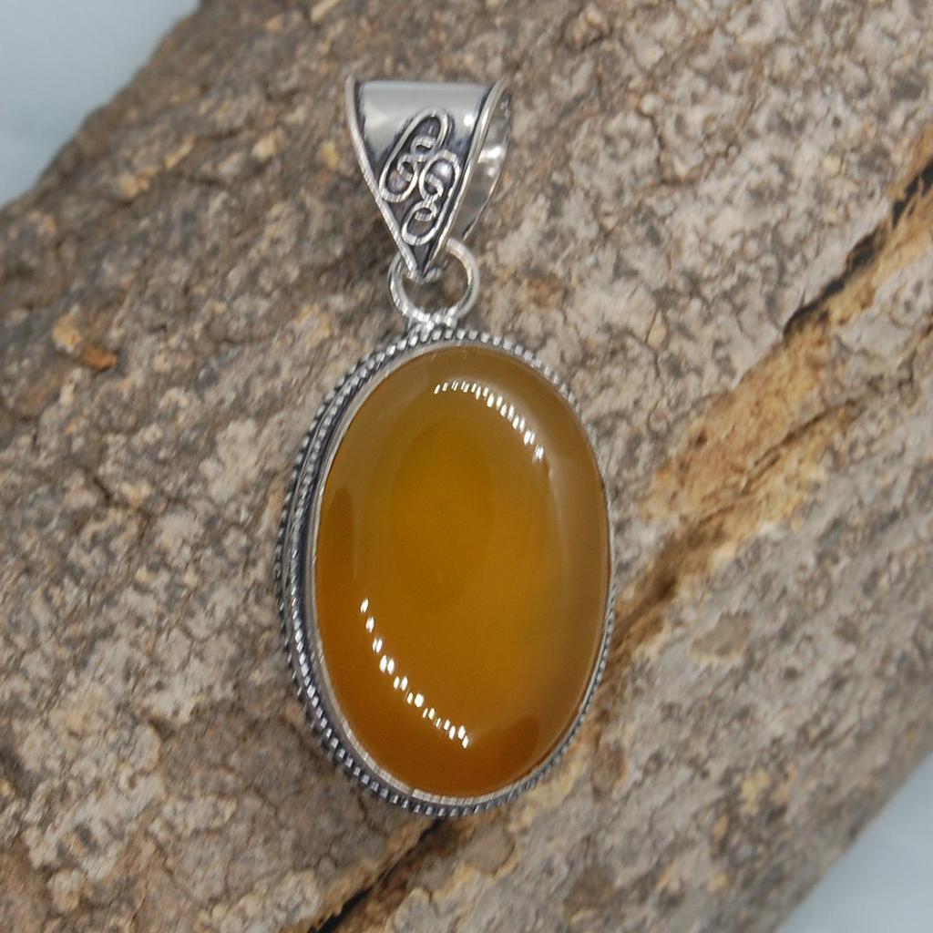 Huge Oval Cab Yellow Chalcedony 925 Sterling Silver Pendant Jewelry, Artisan Gift Boho Style Pendant