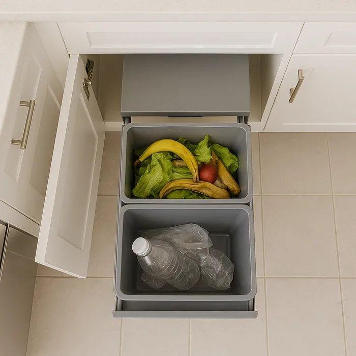 Poubelle de cuisine encastrable coulissante 36L - HYPE – 2 compartiments avec seaux – KITCHEN MOVE