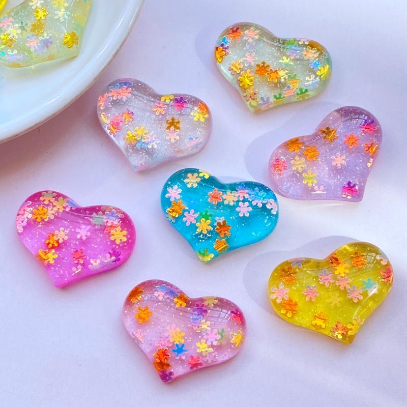 10Pcs New Cute Mini Resin Shining Heart Flat back Cabochon Scrapbook Kawaii DIY Embellishments Accessories