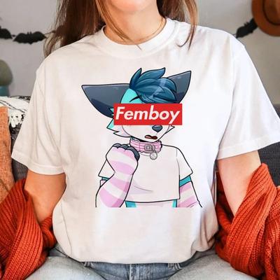 T-shirt d'été Femboy pour femmes T-shirt drôle Harajuku T-shirt féminin Graphique de créateur de bande dessinée Vêtements Vêtements Blanc Manches courtes Hauts
