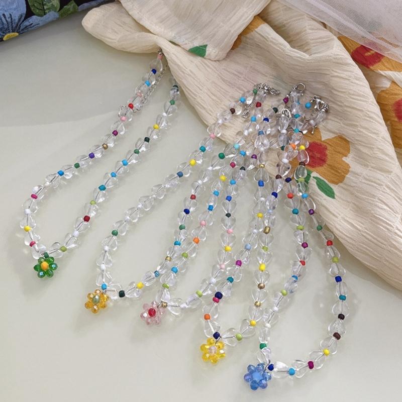 Beaded Necklaces Women Flower Pendant Chokers Artificial Crystal Material Party Jewelry Accessories Gift for Woman Girls