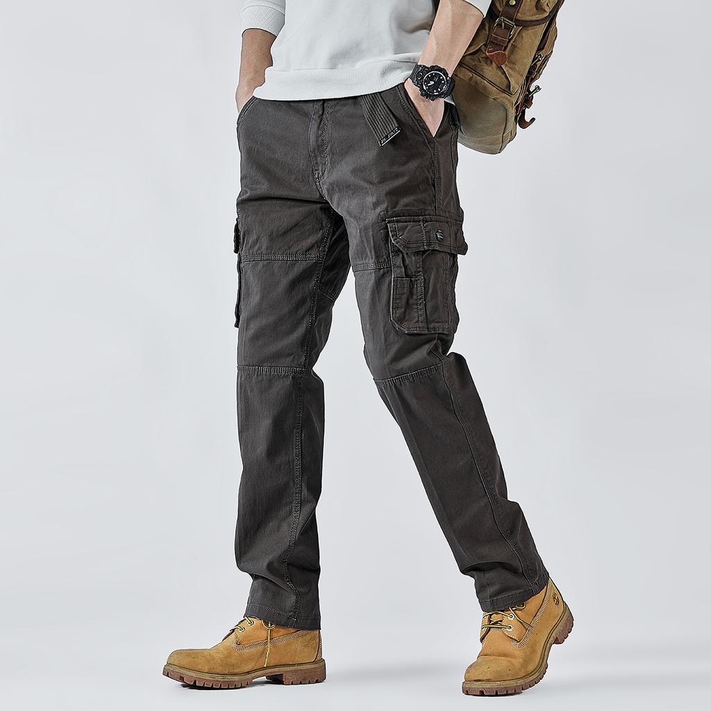 Men's Cargo Pants Straight Leg Cotton Stretch Tactical Trouser Male Military Outdoor Camping Fishing Casual Work Wear Khaki