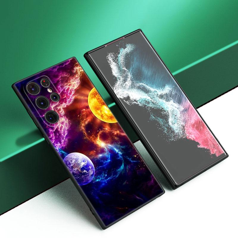 Husa de telefon din silicon Moon Stars Space Astronaut negru pentru Samsung Galaxy S23 S21 S20 FE S24 S22 Ultra S10E S10 S9 S8 Plus