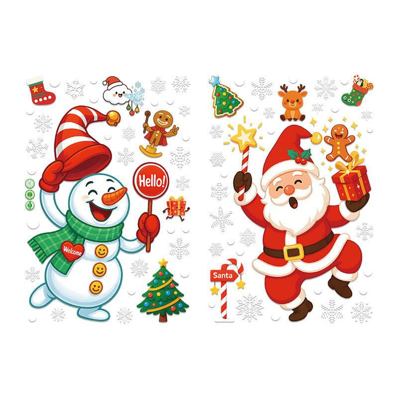 Window Christmas Festive Decals With Santa And Snowman For Display Seasonal