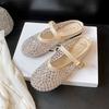 Fashion Women's Shoes 2025 Summer Size 43 Rhinestone Sandals Comfortable Buckle Strap Flats Lightweight Hollow Breathable Slippers
