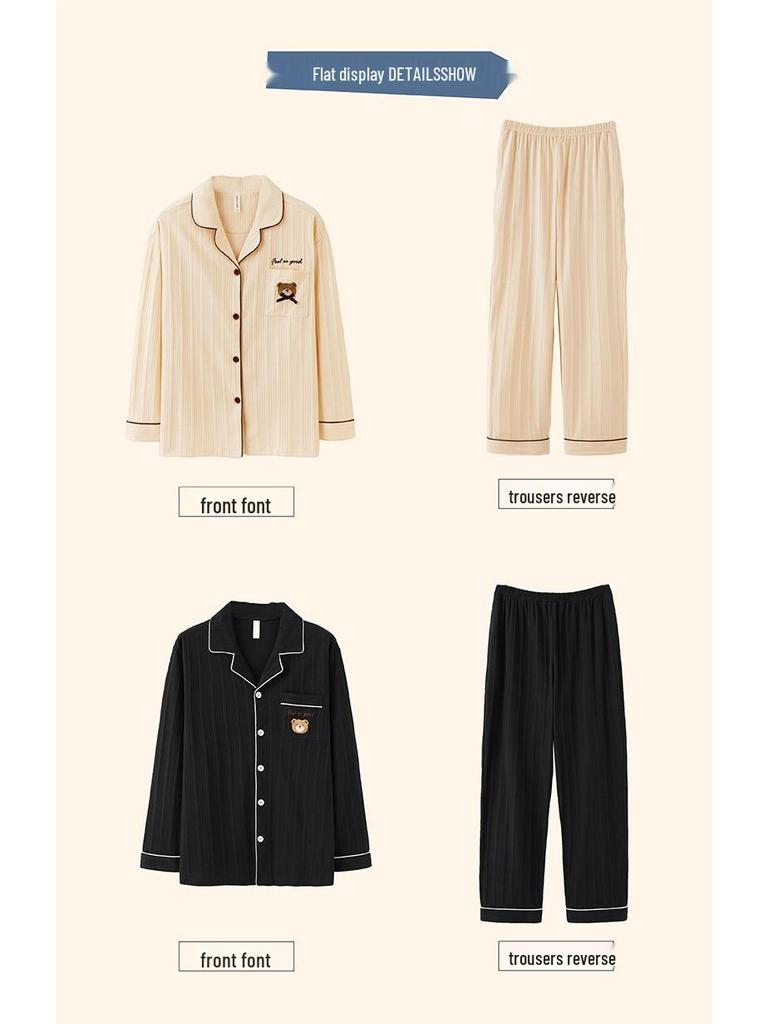 Korean Style Couple Pajamas 2021: 100% Cotton Long Sleeve Homewear for Women & Men - Spring, Autumn, Winter